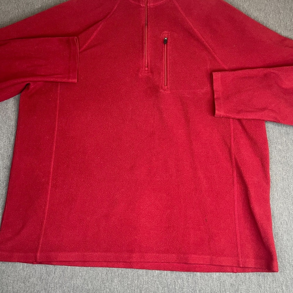 L.L. Bean Men's Large Red Fleece Quarter Zip Pullover Sweater Chest Pocket - Picture 5 of 9